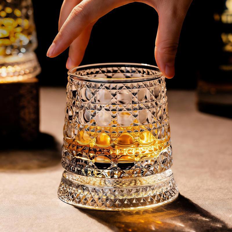 * 360 Degree Rotating Whiskey Glass, Crystal Cocktail Cup, Stress Relief Spinning Tumbler