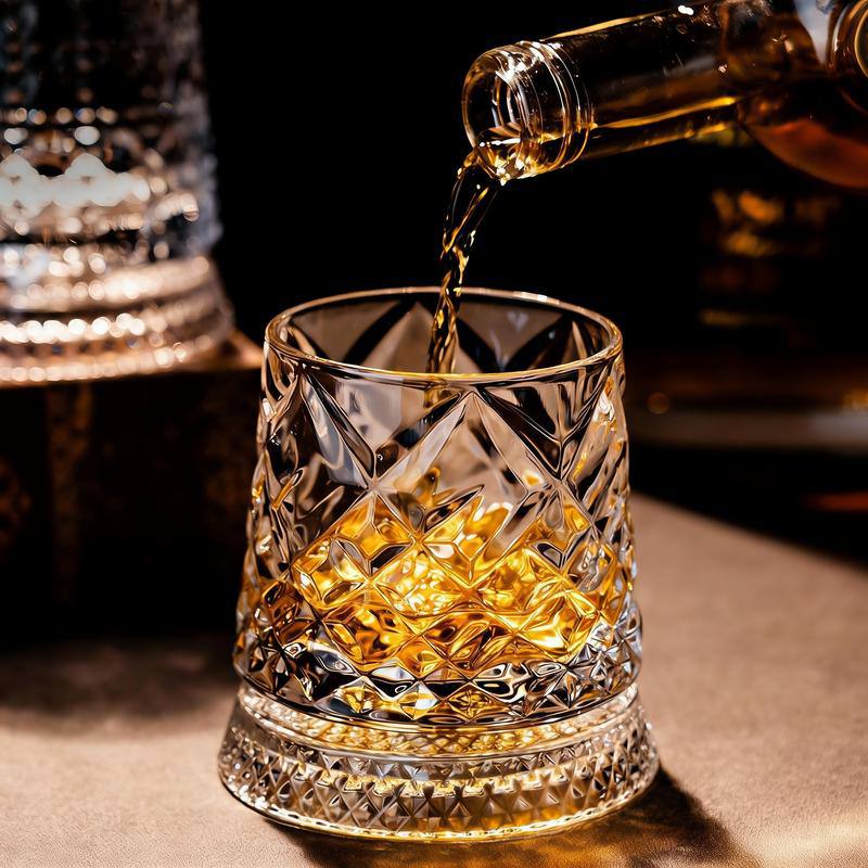 * 360 Degree Rotating Whiskey Glass, Crystal Cocktail Cup, Stress Relief Spinning Tumbler
