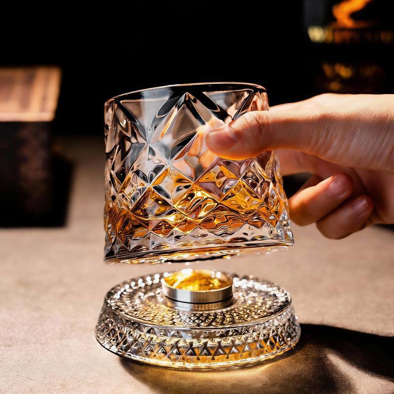 * 360 Degree Rotating Whiskey Glass, Crystal Cocktail Cup, Stress Relief Spinning Tumbler